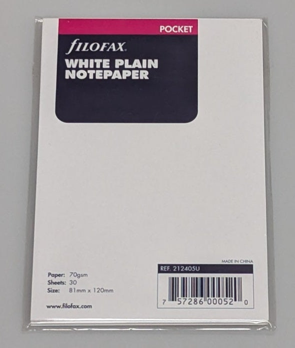 Filofax Pocket White Plain Notepaper refill #212405