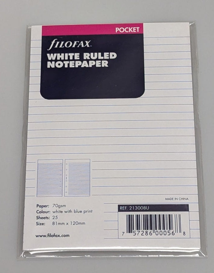 Filofax Pocket White Ruled Notepaper refill #213008