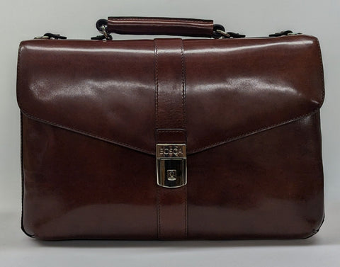 Bosca Old Leather Dark Brown Flapover Single Gusset Briefcase #815-58