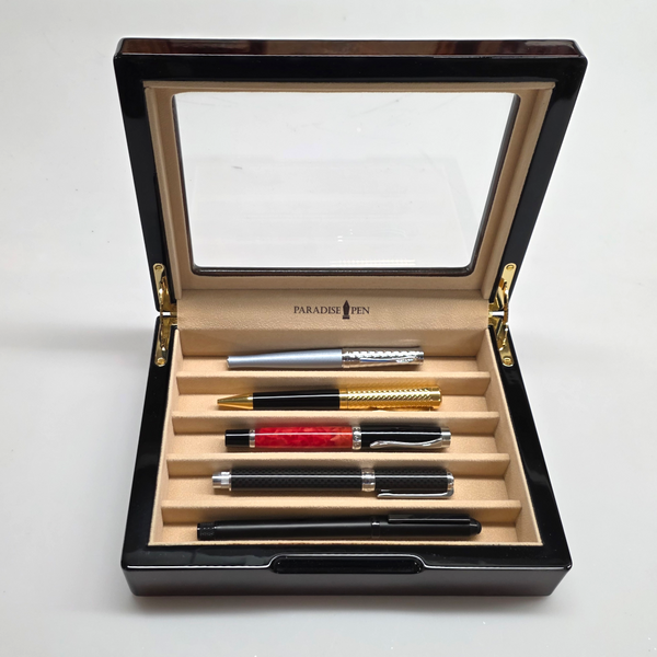 Paradise Pen Real Burlwood 5-Pen Chest - Oversized Slots for Large Fountain Pens
