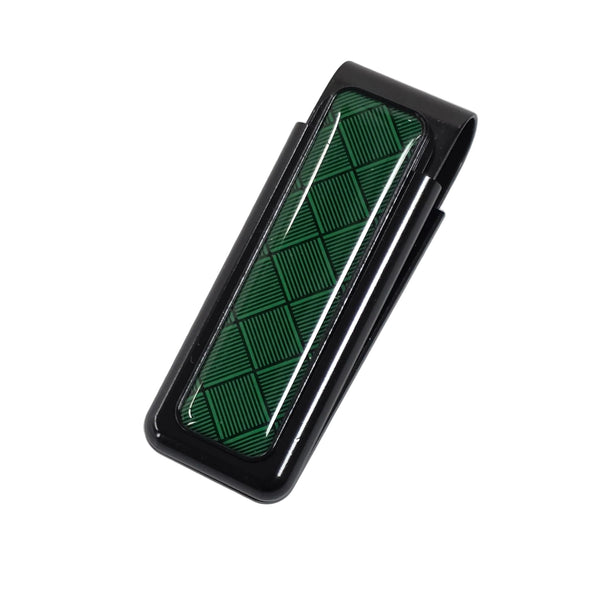 M-Clip Green Herringbone Money Clip Black Trim Luxury Front Pocket Wallet
