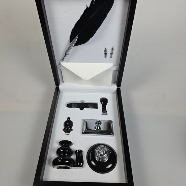 Quill Pen Set With Seal, Blotter, and Ink Well