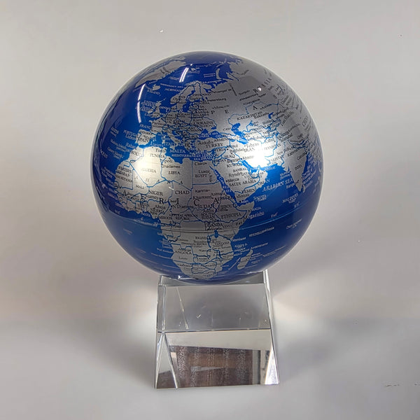 Mova Rotating Globe Cobalt and Silver 4.5" with Glass Base