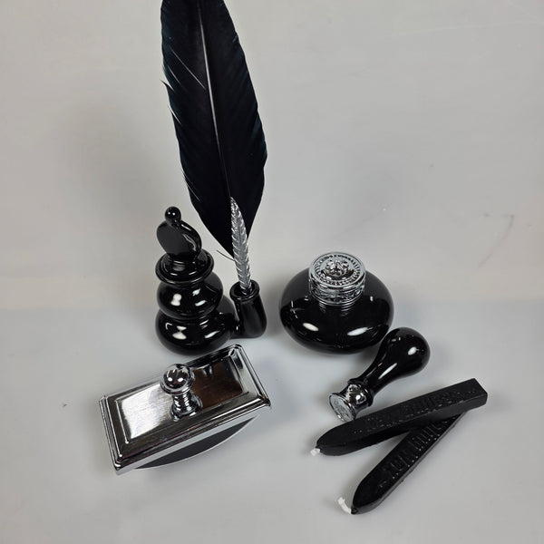 Quill Pen Set With Seal, Blotter, and Ink Well