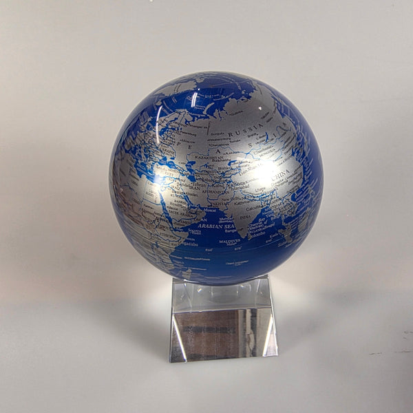 Mova Rotating Globe Cobalt and Silver 4.5" with Glass Base