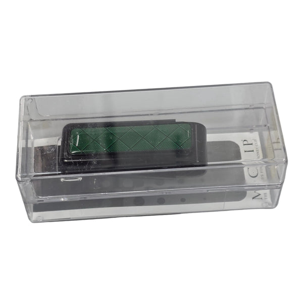 M-Clip Green Herringbone Money Clip Black Trim Luxury Front Pocket Wallet