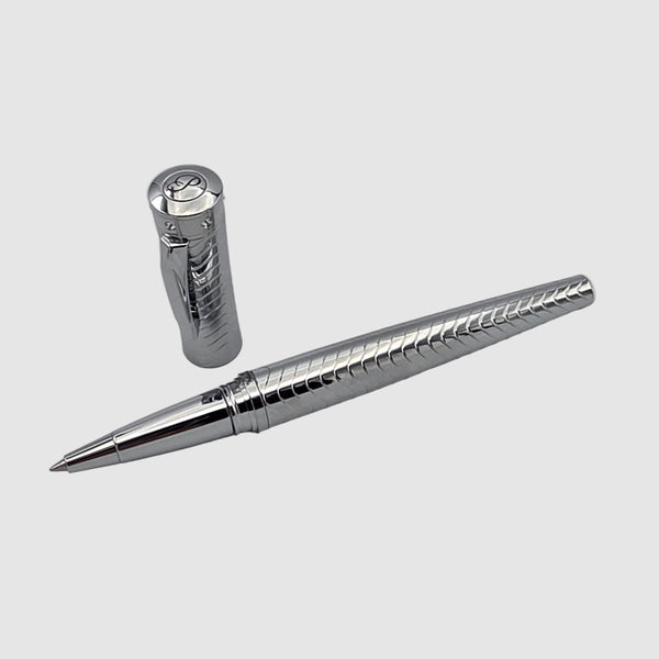 Padrino Stiletto Deep Engraved Wave Pattern Chrome Rollerball Pen