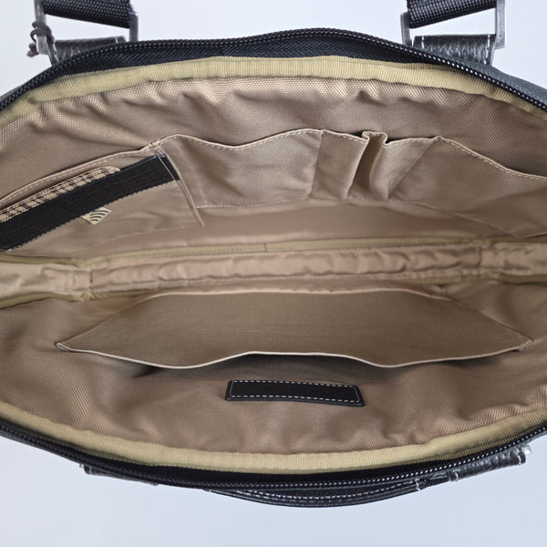 Boconi Sleeve Briefcase Black Lester with Khaki Interior RFID