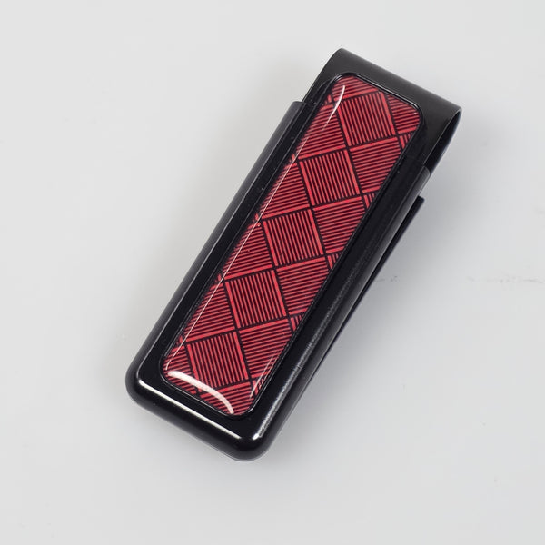 M-Clip Red Herringbone Money Clip Black Trim Luxury Front Pocket Wallet