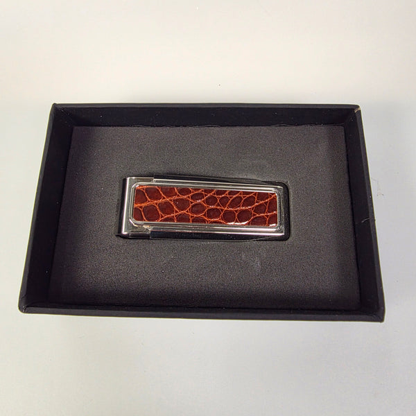 M-Clip Monterey Rhodium Cognac Alligator Money Clip