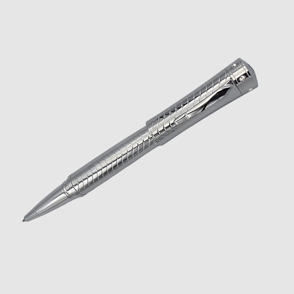 Padrino Stiletto Deep Engraved Wave Pattern Chrome Rollerball Pen
