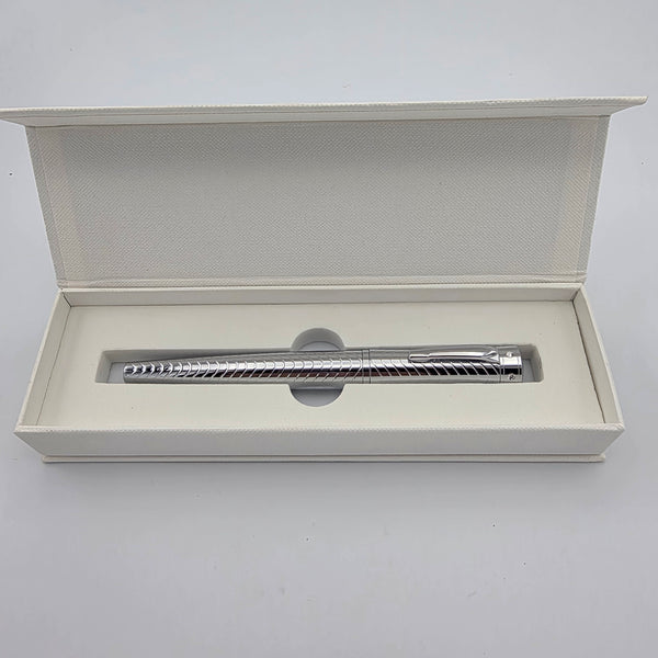 Padrino Stiletto Deep Engraved Wave Pattern Chrome Rollerball Pen