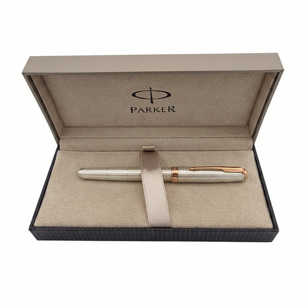 Parker Sonnet Cisele Silver with Pink gold finish Trim, Fountain Pen, Medium 18kt gold nib (1859489)