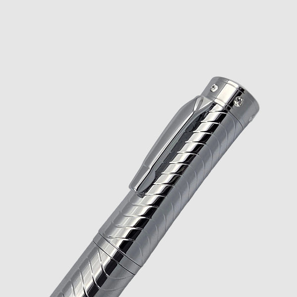 Padrino Stiletto Deep Engraved Wave Pattern Chrome Rollerball Pen