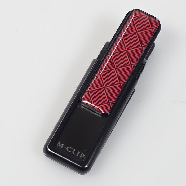 M-Clip Red Herringbone Money Clip Black Trim Luxury Front Pocket Wallet