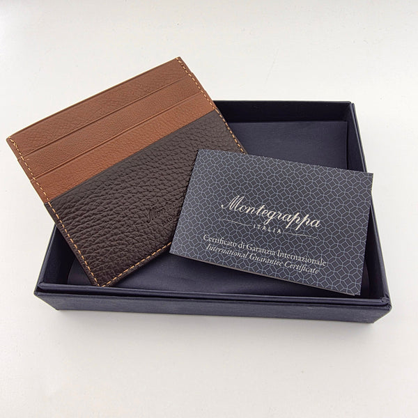 Montegrappa Brown Two Tone Leather Card Case New