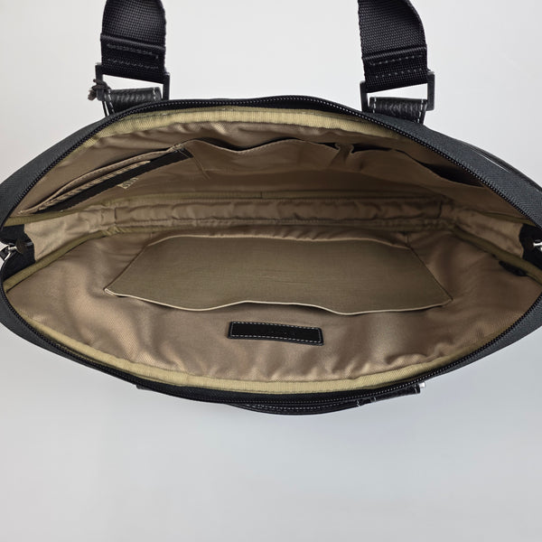 Boconi Sleeve Briefcase Black Lester with Khaki Interior RFID