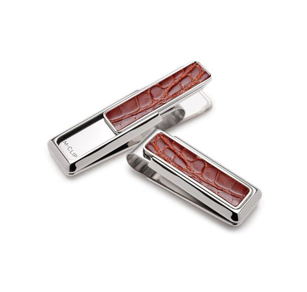 M-Clip Monterey Rhodium Cognac Alligator Money Clip