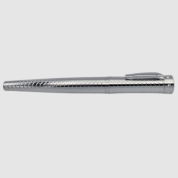 Padrino Stiletto Deep Engraved Wave Pattern Chrome Rollerball Pen