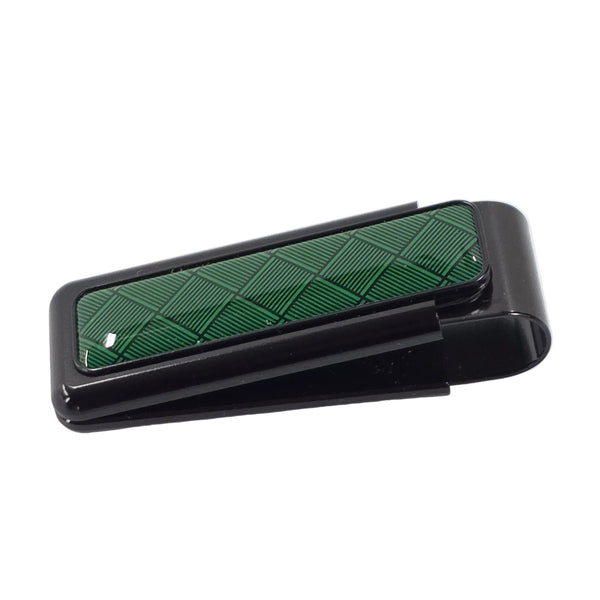 M-Clip Green Herringbone Money Clip Black Trim Luxury Front Pocket Wallet
