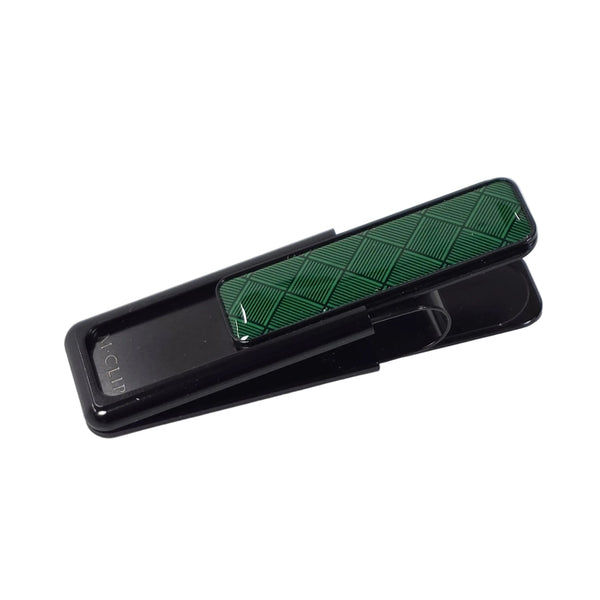 M-Clip Green Herringbone Money Clip Black Trim Luxury Front Pocket Wallet