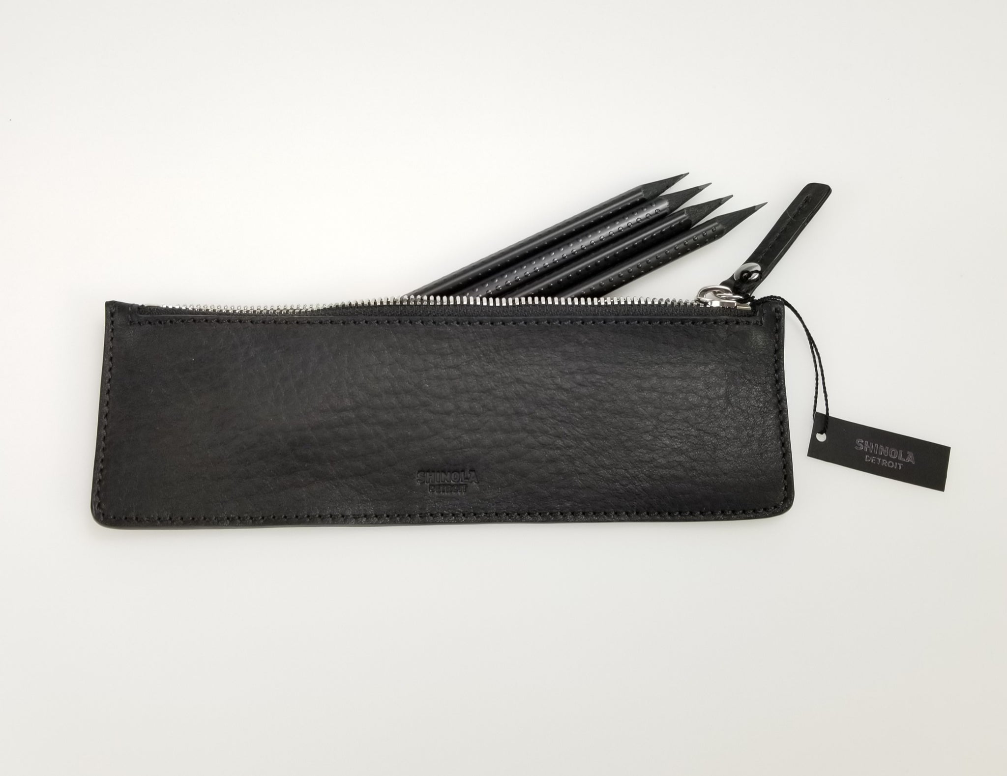 Shinola New Shinola Black Leather Zipper Pencil Pouch Case (S0720014230) freeshipping - RiNo Distribution