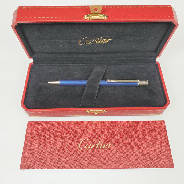 Cartier NEW Cartier Santos Blue and Palladium Ballpoint Pen (OP000036) freeshipping - RiNo Distribution
