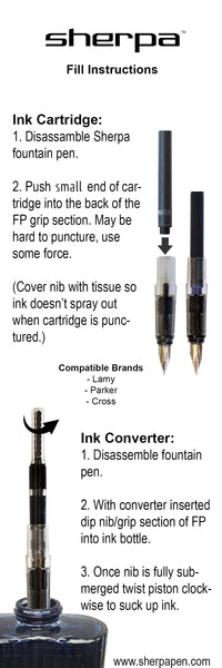 Sherpa Fountain Pen - Cartridge/Converter Fill Instructions