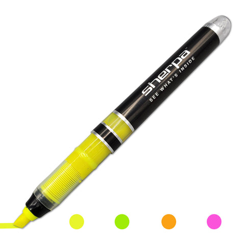 Sherpa Pen Premium Highlighter Insert in Yellow, Pink Green and Orange.  